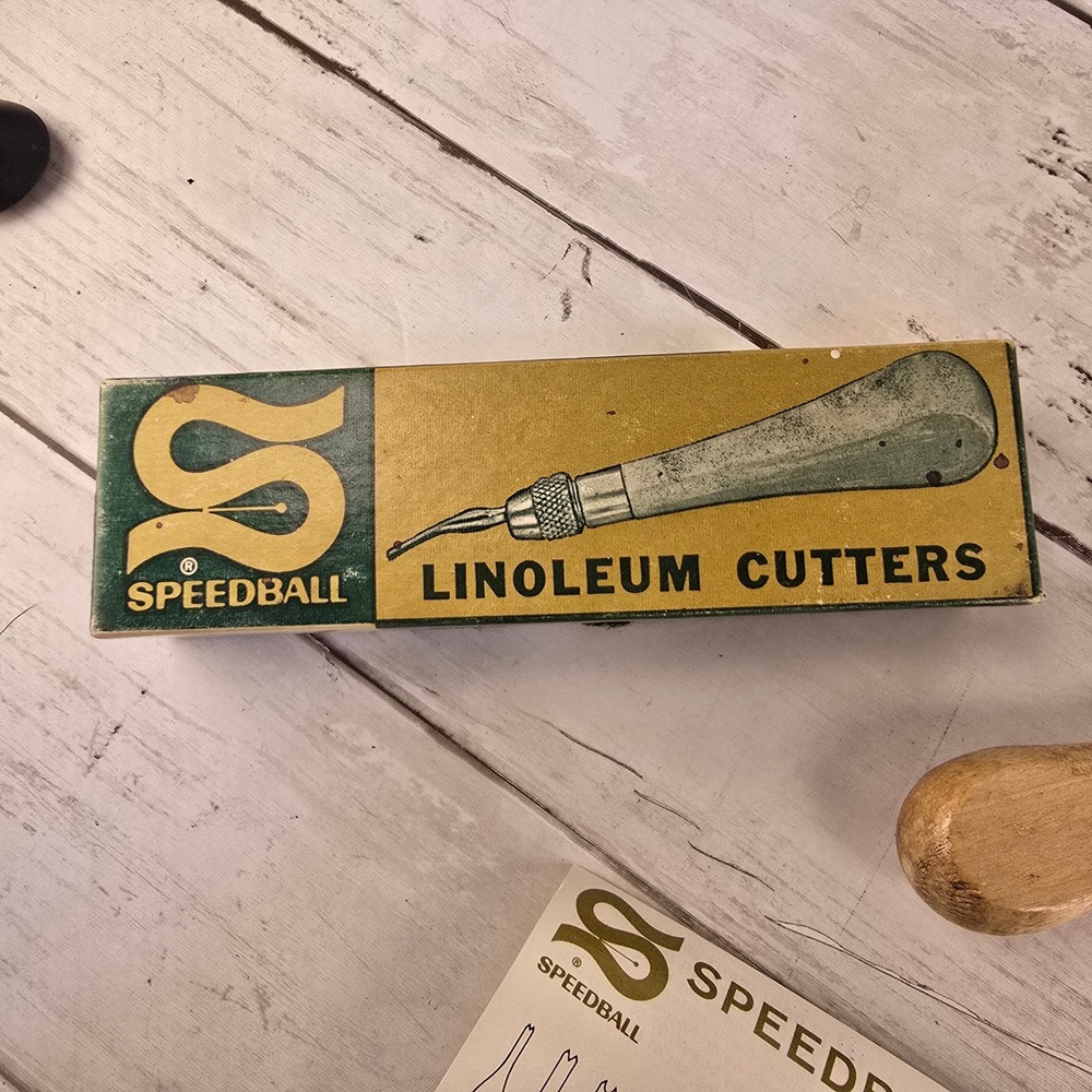 Vintage Speedball No 1 Linoleum Cutters Set 4131 Wood Handle Block Printing Tool